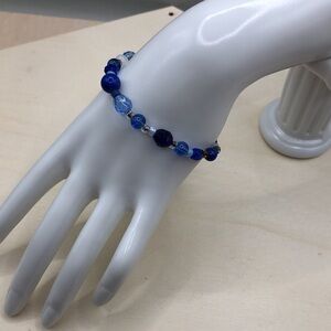 Vintage artisan sterling silver, glass and stone beads boho minimalist bracelet